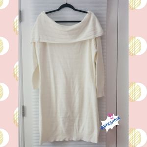Ivory Off the Shoulder Sweater Dress